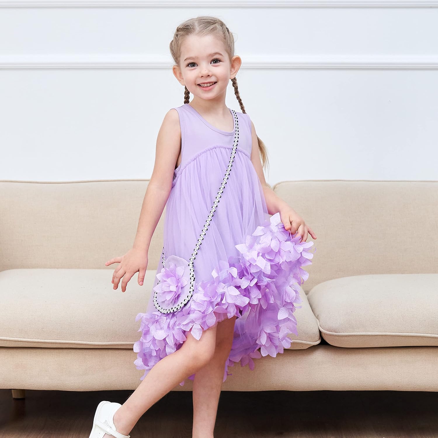 Girls A-Line Dress with Handbag Print