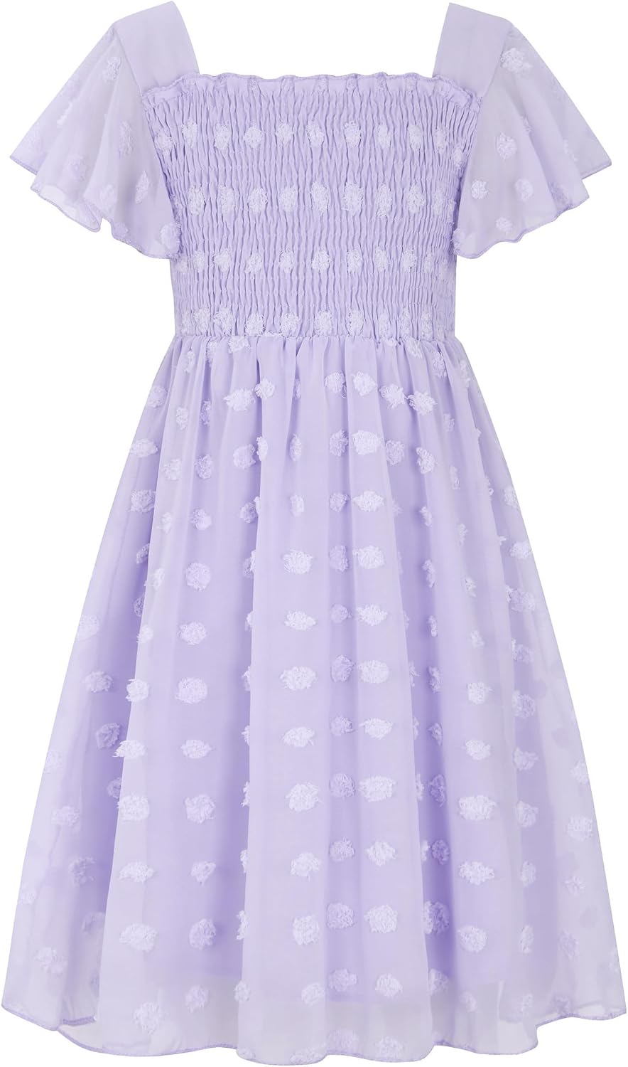 Girls Chiffon Dress with Square Neck and Ruffle Sleeve
