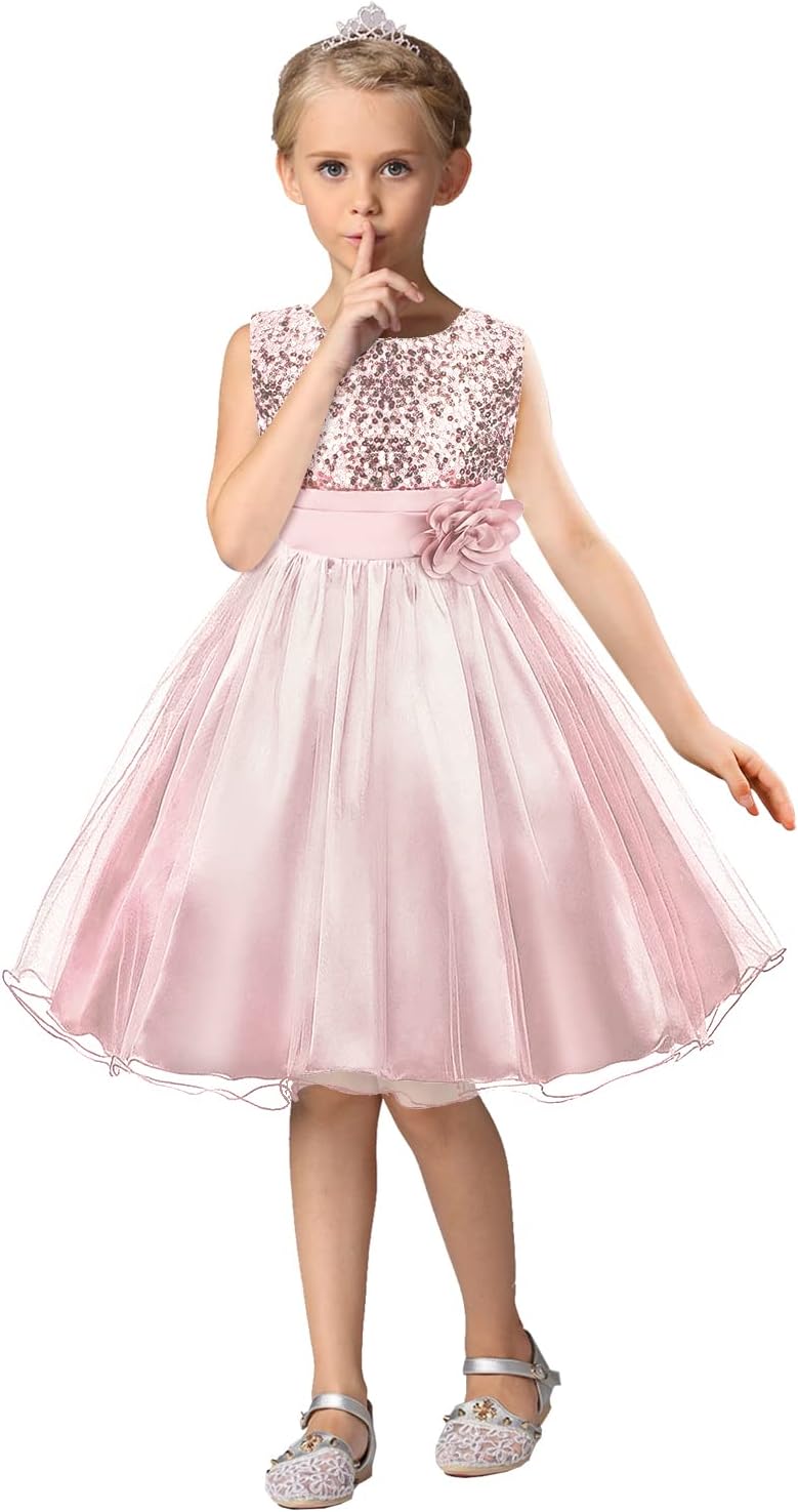 Girls Sequin Flower Party Dress