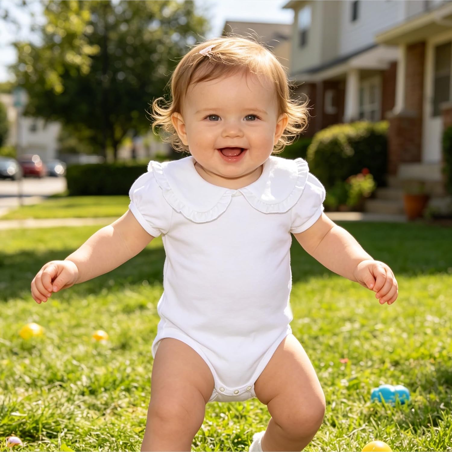 Infant Girls Puff Sleeve Bodysuit with Collar
