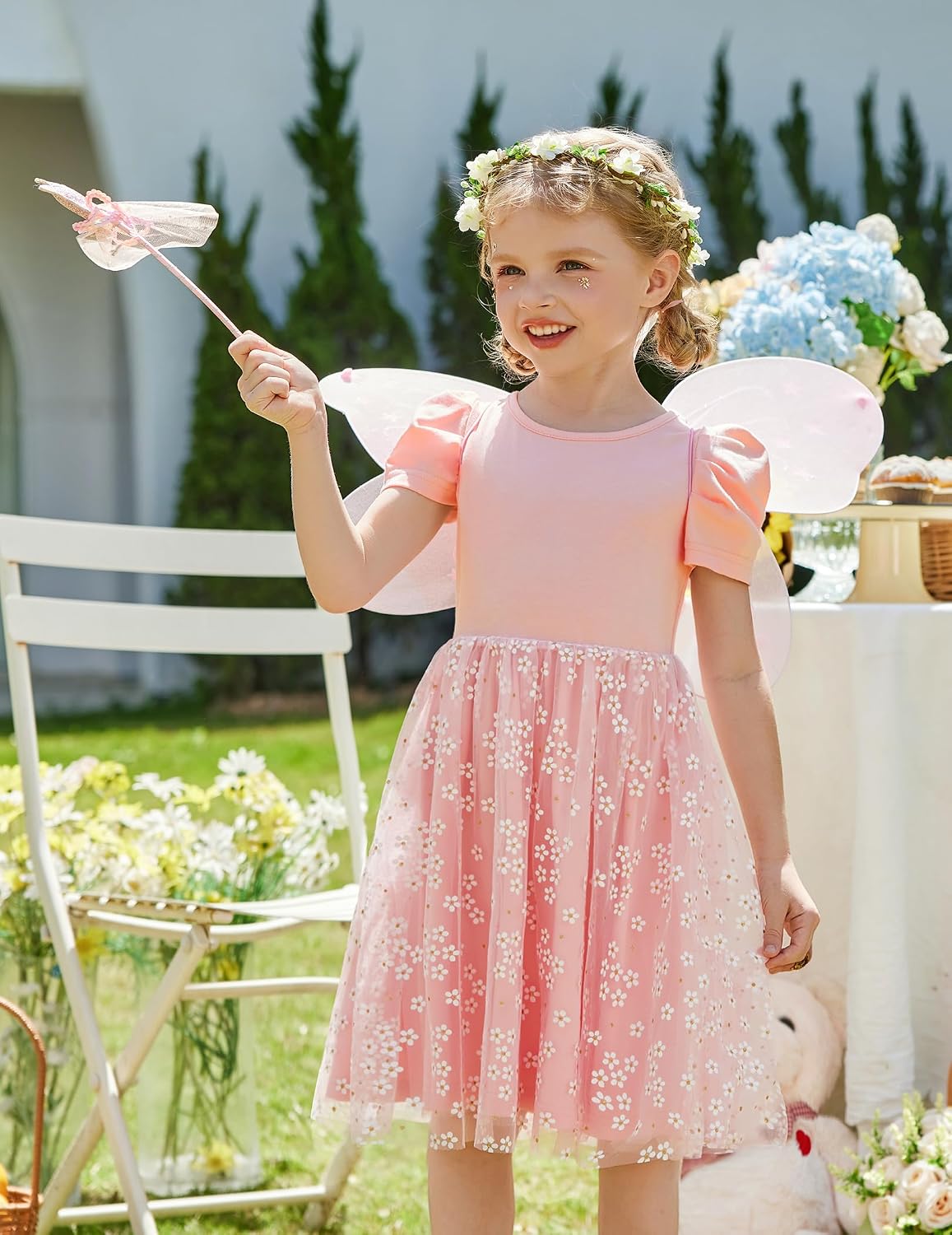 Toddler Girls Tulle Dress, Puff Sleeve