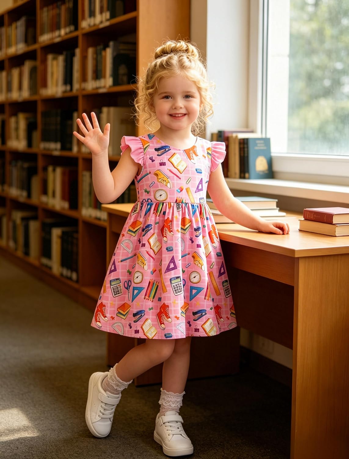 Toddler Girls V-Neck Flutter Sleeve Dress, 2–7T